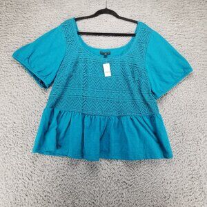 Lane Bryant Shirt Womens 22/24 Blue Lace Overlay Stretch Knit Blouse *NWT*